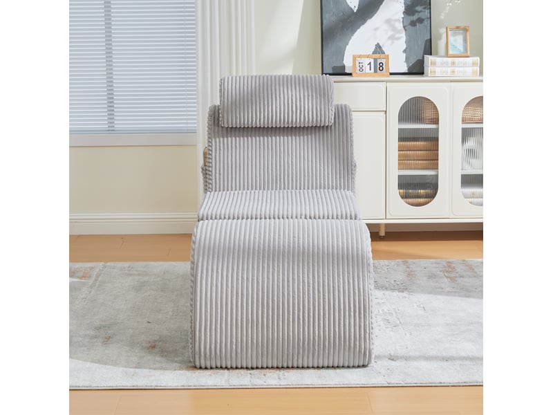  Fauteuil relax fixe en velours côtelé gris clair, avec repose-jambes et poche latérale pour vos moments détente  - Conforama E