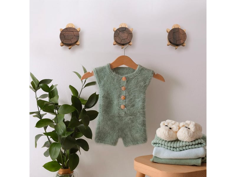 Crochets muraux en bois motif tortue naturelle, pour chambre d'enfant, lot de 3, marron - Conforama E