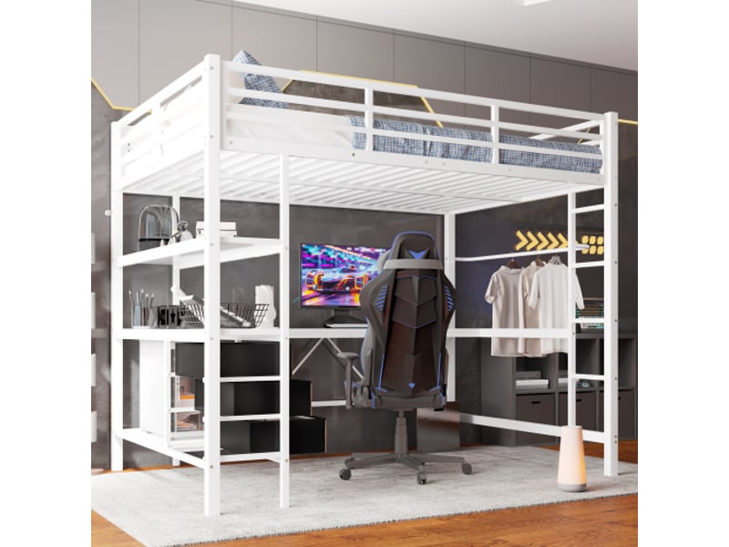 Lit mezzanine 140x200 cm coloris blanc led métal lit enfant blanc - Conforama E