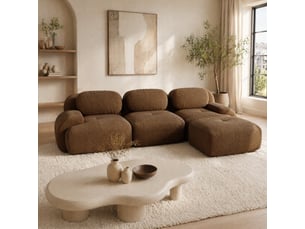 Canapé d'angle compressé droit fixe <strong>FLORAGRACE</strong> <strong></strong> 3 places Velours côtelé marron