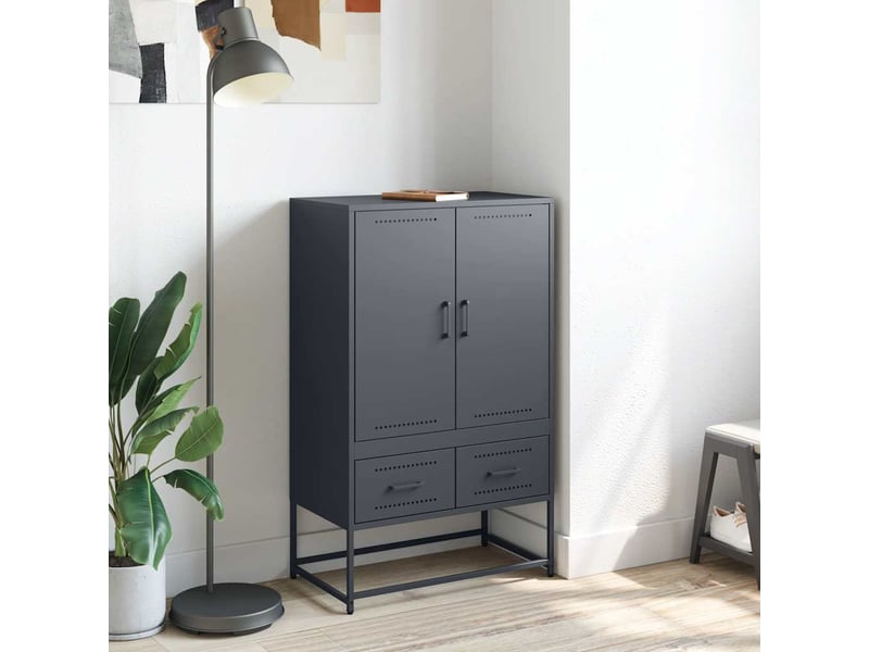  Buffet haut - bahut - meuble de rangement anthracite 68x39x111,5 cm acier  - Conforama C