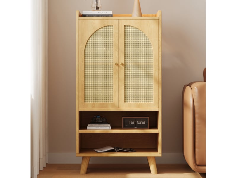  Buffet haut 60x40x121 cm 2 portes en rotin panneau de particules naturel  - Conforama B