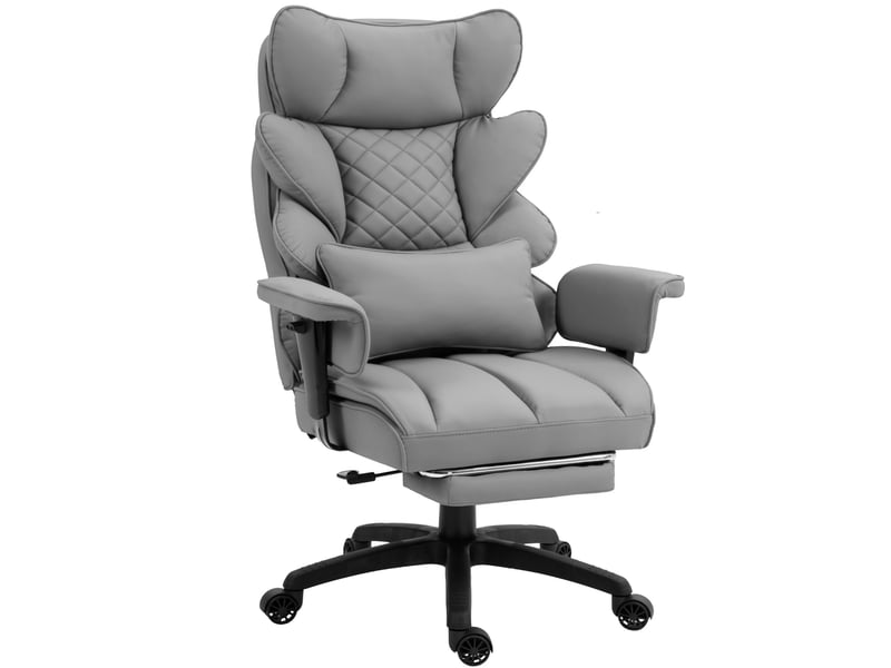  Fauteuil gaming ergonomique avec ressorts ensachés, coussin lombaire réglable, accoudoirs et repose-pieds – similicuir gris  - Conforama A
