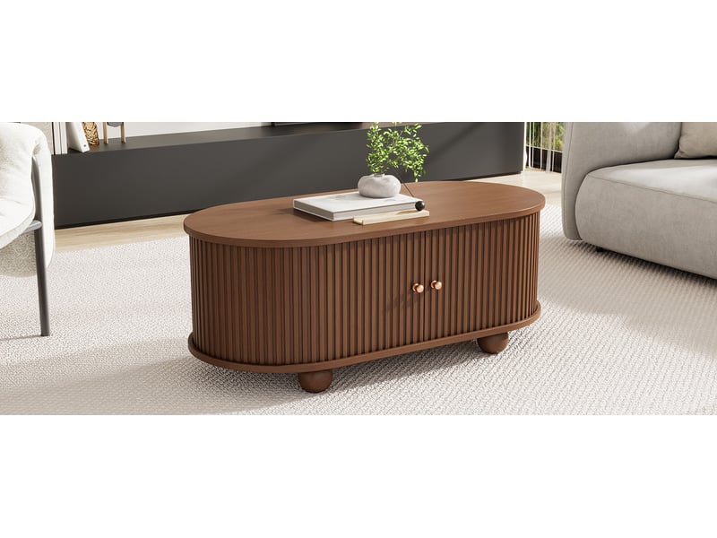  Table basse 100x50x40 cm couleur noyer mdf avec rangement et porte coulissante 360 degrés evarich - Conforama B
