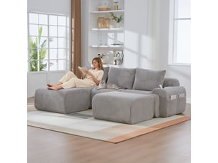 Canapé d'angle panoramique fixe <strong>MERAX</strong> <strong></strong> 3 places Velours côtelé gris clair