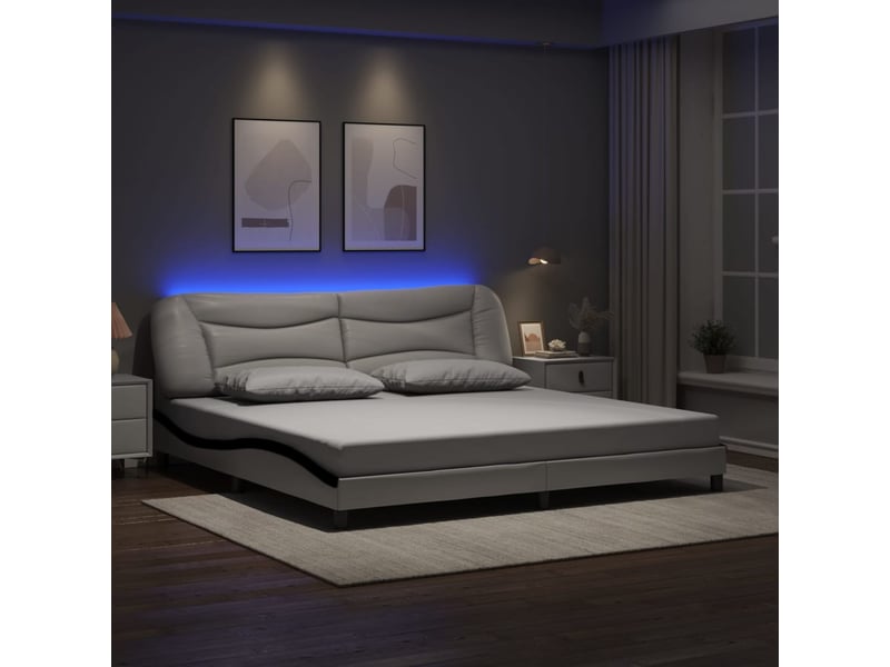  Lit adulte, lit double, cadre de lit avec led sans matelas hvar blanc et noir 200x200cm cf599  - Conforama B