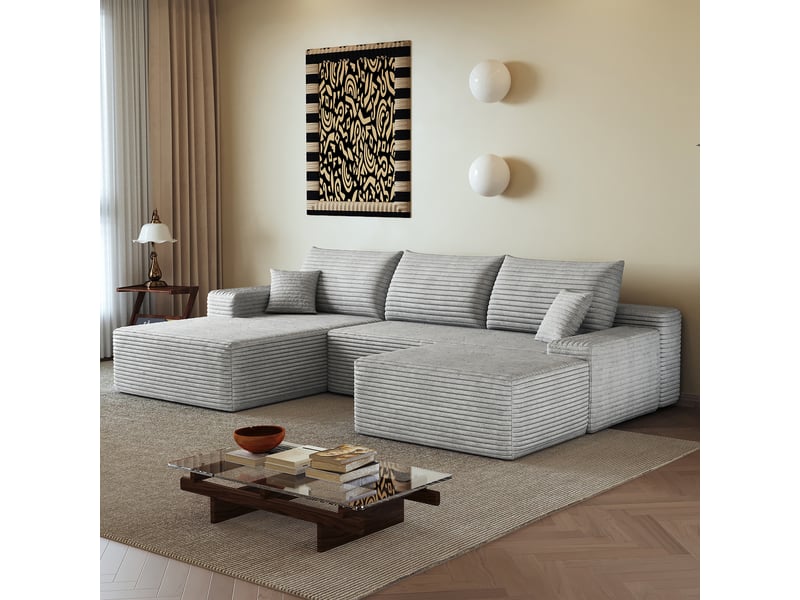  Canapé modulable d'angle 270 cm gris en tissu, assise profonde, sans montage, compressé, pour salon et appartement W3428S00113 - Conforama B