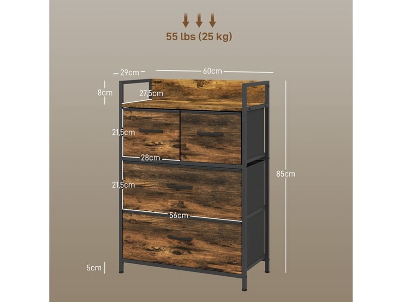 Commode buffet 60x29x85 cm avec 4 tiroirs en tissu style industriel polyester brunnoir - Conforama E