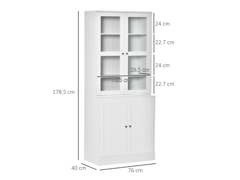 Bibliothèque haute blanche 178,5 cm, porte vitrée, 6 compartiments, salon et cuisine - Conforama C