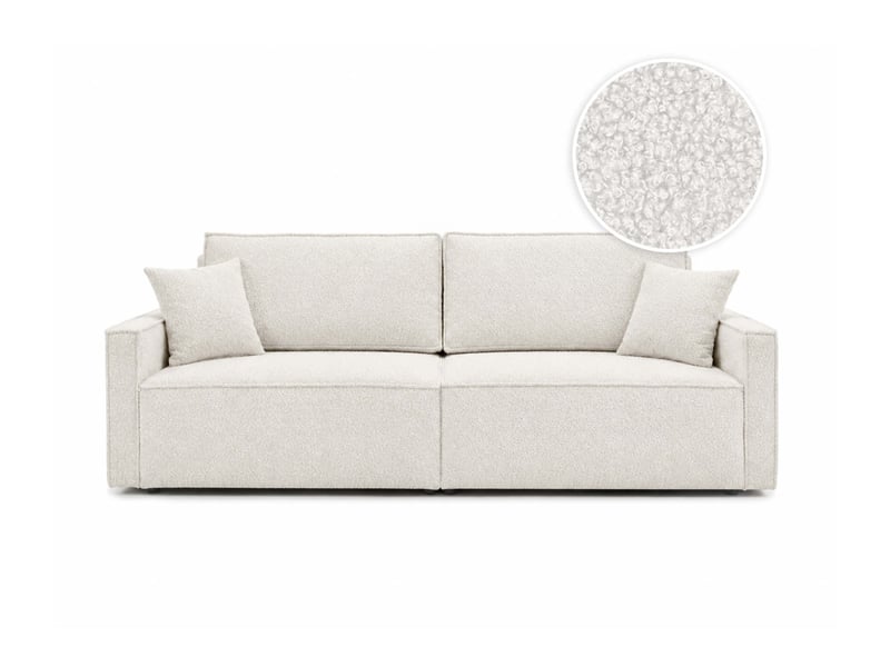  Farah - canapé droit 3 places convertible accoudoirs slim en tissu bouclettes généreuses  - Conforama A