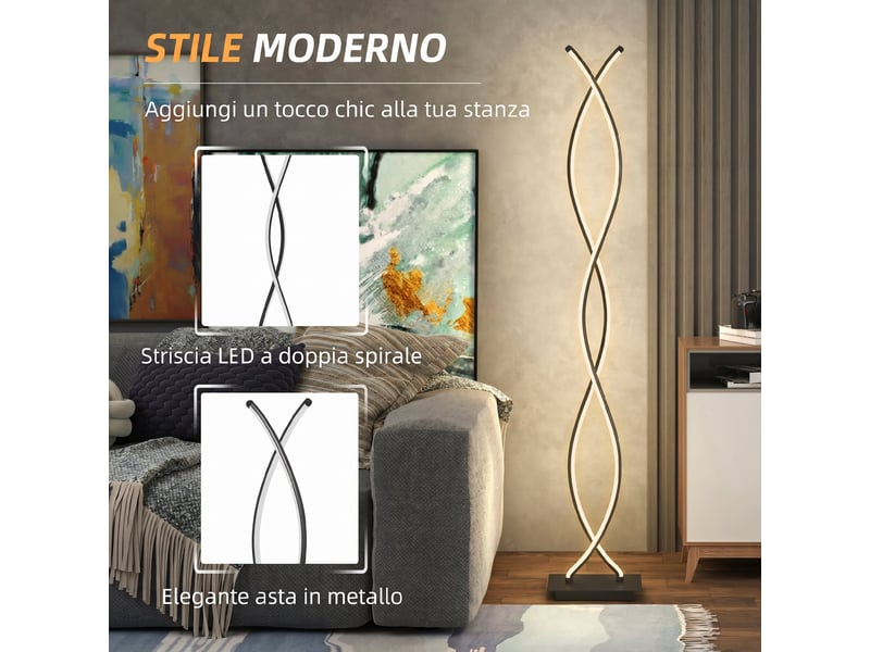 Lampadaire led réglable noir à double spirale, lumière naturelle 4500 k avec interrupteur au pied pour salon - Conforama D