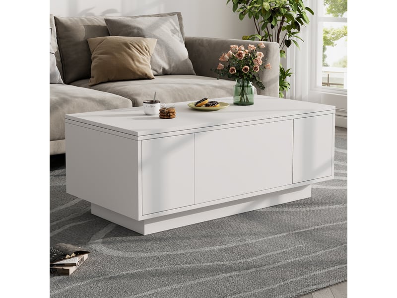  Table basse blanche à double plateau relevable avec rangement – 100 x 50 cm  - Conforama C