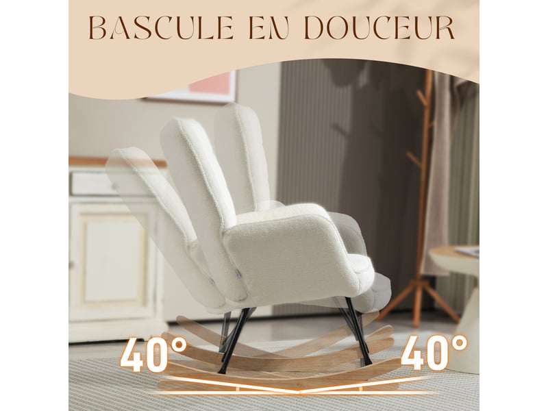  Fauteuil à bascule en tissu effet laine bouclée blanc 71 x 98 x 101 cm  - Conforama D