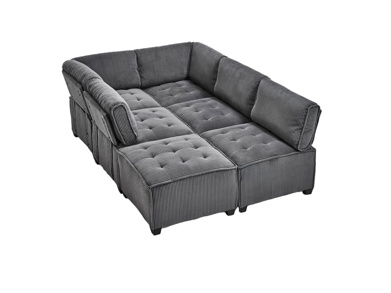  Canapé modulable 6 places en velours côtelé, configuration l ou u homvra  - Conforama A