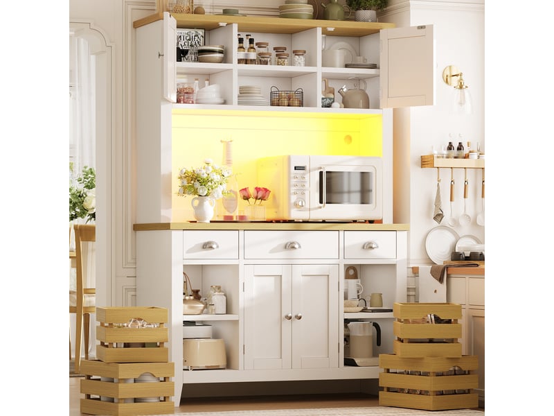 Meuble de cuisine muvano, armoire de cuisine haute blanche avec éclairage multicolore, 120 × 40 × 188 cm - Conforama D