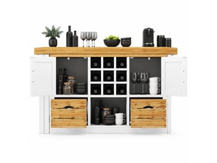 Table extensible avec buffet, plateau rotatif à 360 degrés, 1 tiroir pour cuisine, en mdf, 120×40×72 cm, blanc