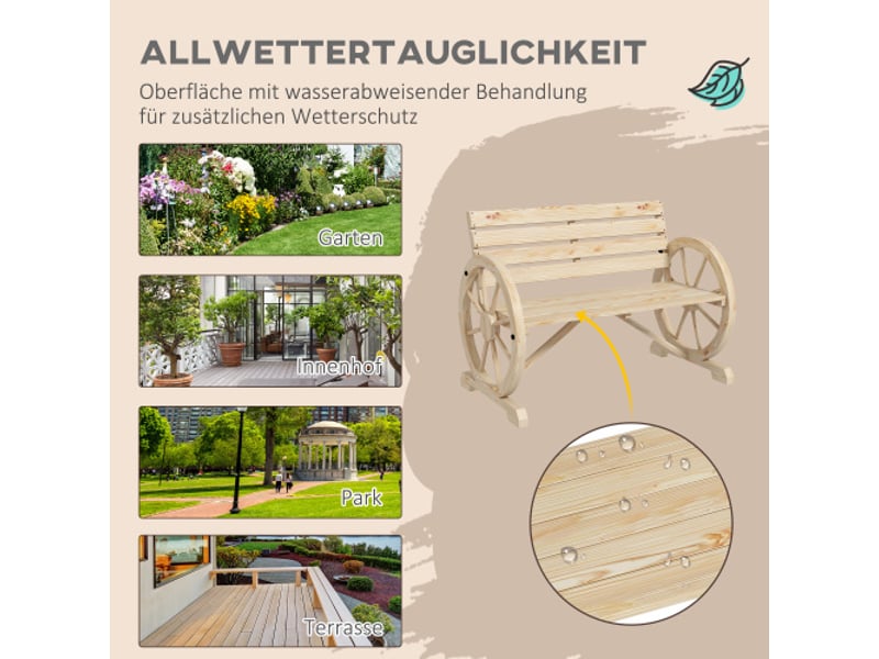  Banc de jardin 2 places en sapin, style rustique, avec accoudoirs, charge 240 kg, bois naturel  - Conforama D