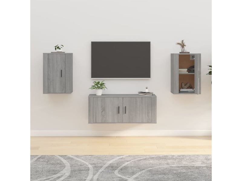  Lot de 2 meuble tv mural, meuble tv suspendu sonoma gris 40x34,5x60 cm  - Conforama B