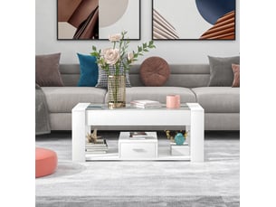 Table basse rectangulaire avec 2 tiroirs, 1 espace ouvert et plateau en verre, pour salon, 100 × 50 × 40 cm