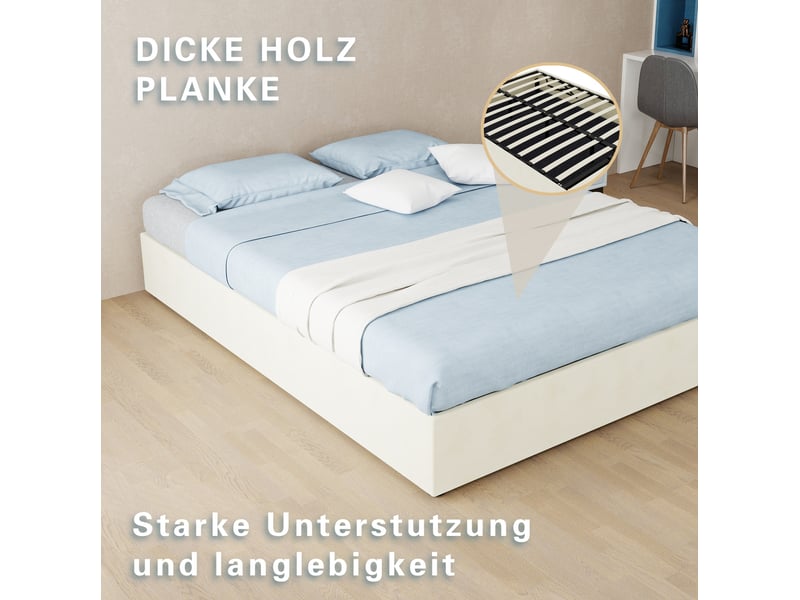  Sommier coffre 140x200 cm avec matelas, velours beige  - Conforama D