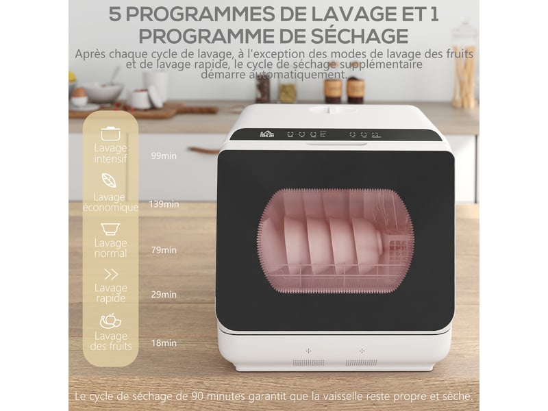 Mini lave-vaisselle 4 couverts 5 programmes réservoir d'eau 6l commande tactile affichage led blanc 45 x 44 x 45,8 cm - Conforama E