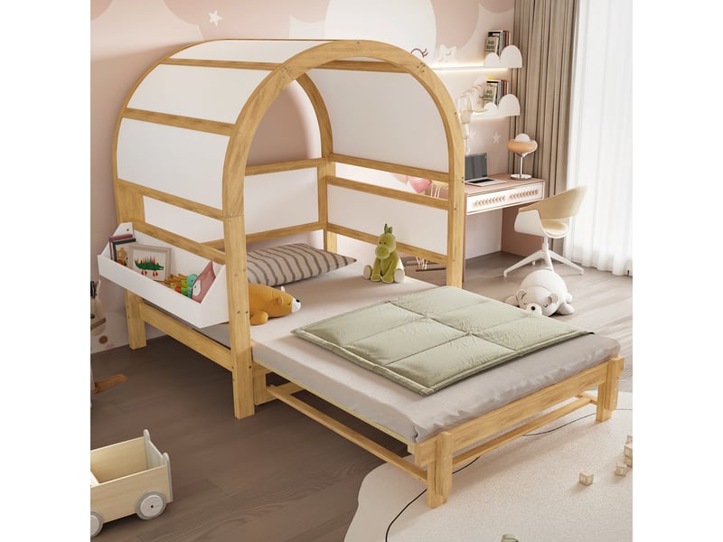  Lit gigogne enfant avec toit voûté, structure pin et mdf blanc  - Conforama B