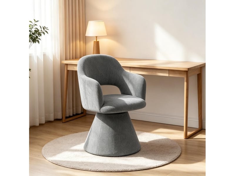  Chaise de salle à manger pivotante 360° grise en tissu, accoudoirs intégrés et dossier sculptural design  - Conforama B