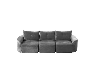 Canapé modulaire 3 places en tissu cordon style wabi-sabi, anthracite, configuration 2+1 avec siège individuel amovible, design côtelé et arrondi