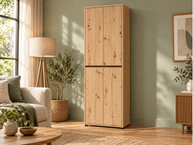  Armoire meuble à chaussures 4 portes coloris chêne artisan - longueur 70 x profondeur 34 x hauteur 210 cm  - Conforama B