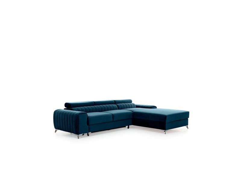  Canapé d'angle droit bleu foncé convertible 3 places jayson avec rangement intégré  - Conforama D