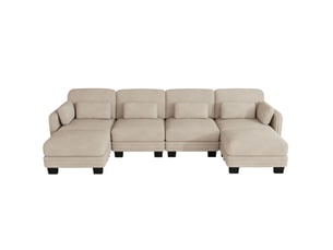 Canapé modulaire en u 4 places 330x143x88 cm, 2 poufs, assise large profonde, doux et élastique, chenille, café clair