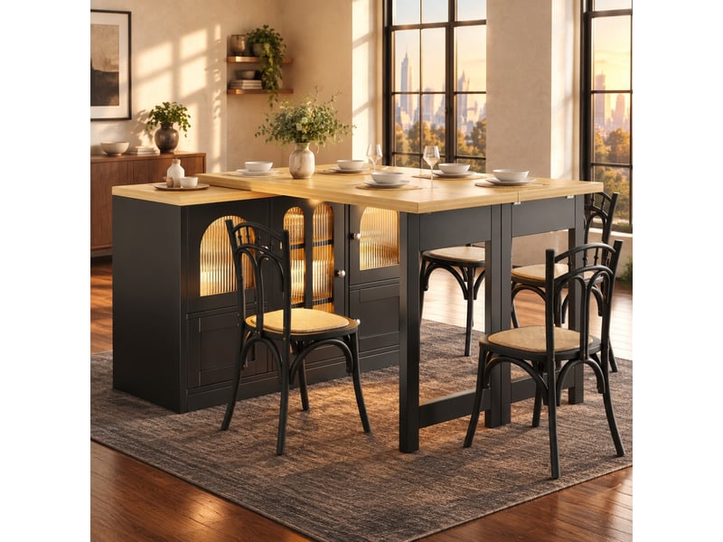  Table de salle à manger extensible avec buffet, éclairage multicolore, pour cuisine, noire, 120-197 × 40 × 72 cm  - Conforama C