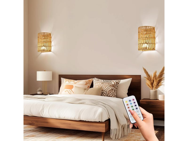  Applique murale en rotin sans fil, rgb – alimentation par pile, 2 pièce  - Conforama C