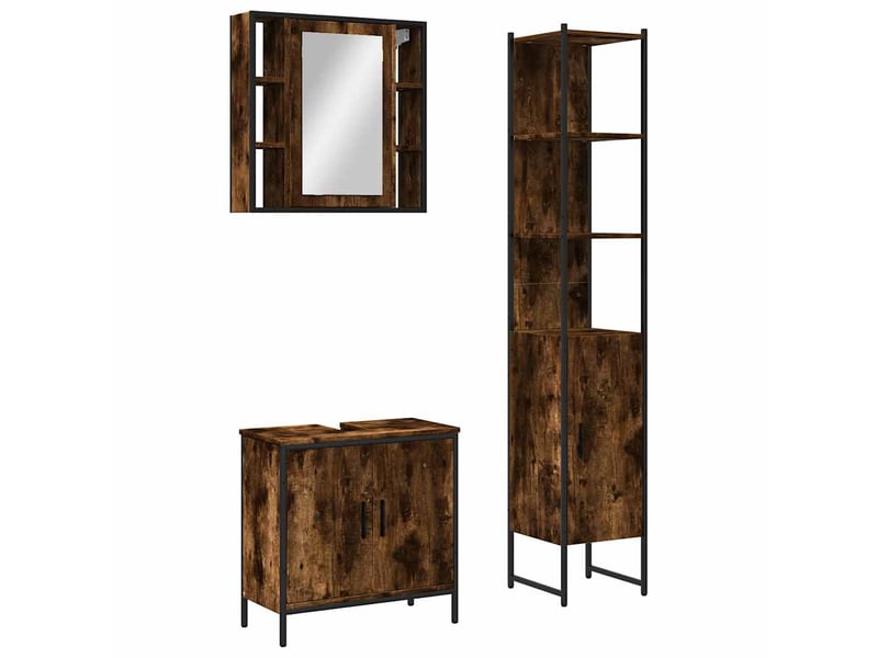  Ensemble d'armoires de salle de bain 3 pcs chêne fumé shl4702  - Conforama A