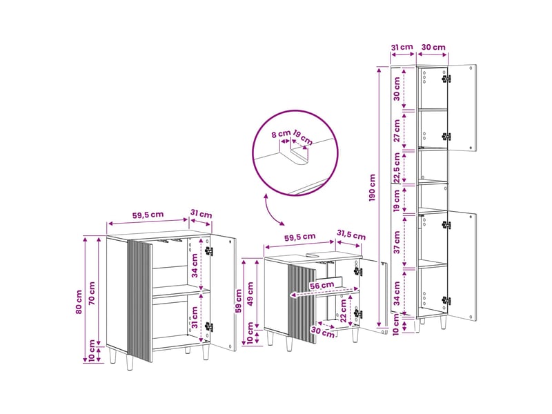 Ensemble de meuble de salle de bain 3 pièces arnhem cf63307 - Conforama E