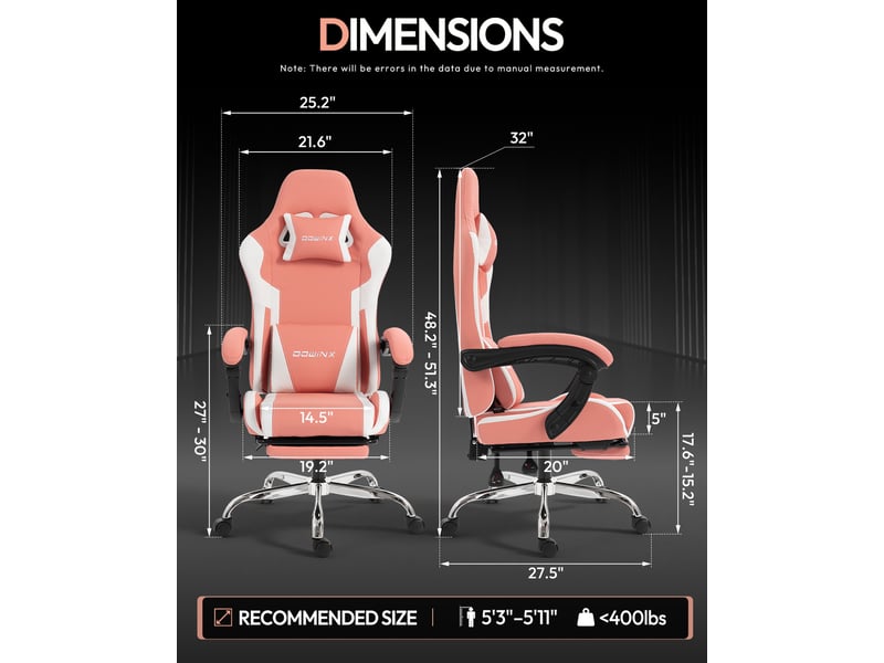  Fauteuil de bureau et gaming ergonomique – similicuir pu – dossier réglable – accoudoirs – repose-pieds – rose  - Conforama C