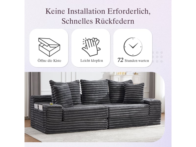 Canapé droit fixe 4 places tissu gris canapé compressible - Conforama E