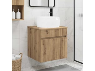 Meuble de lavabo mural, rangement salle de bain chêne artisanal 49x44.5x66 cm