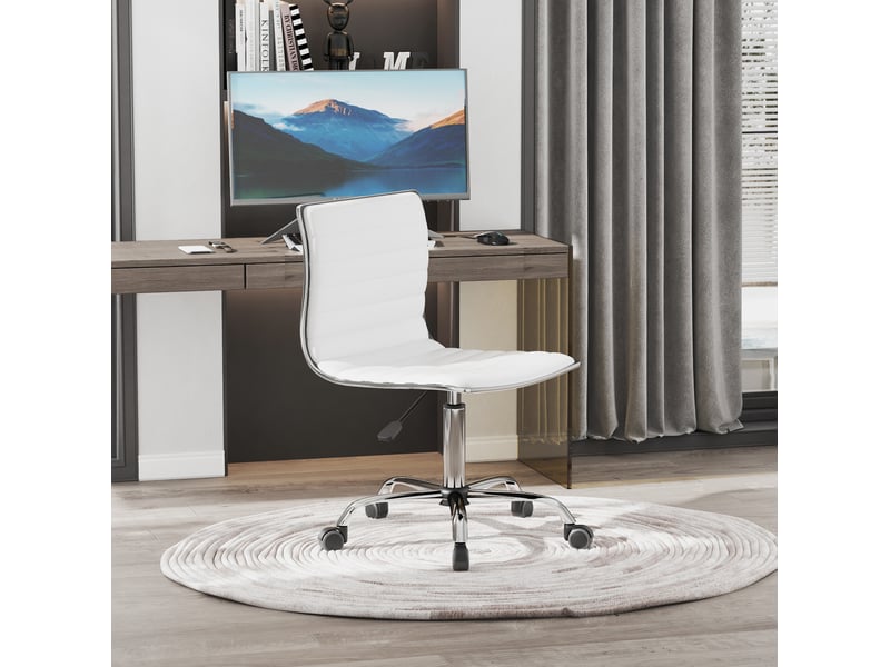 Chaise de bureau sans accoudoirs en cuir régénéré blanc, hauteur réglable, mobile pour votre espace de travail  - Conforama B