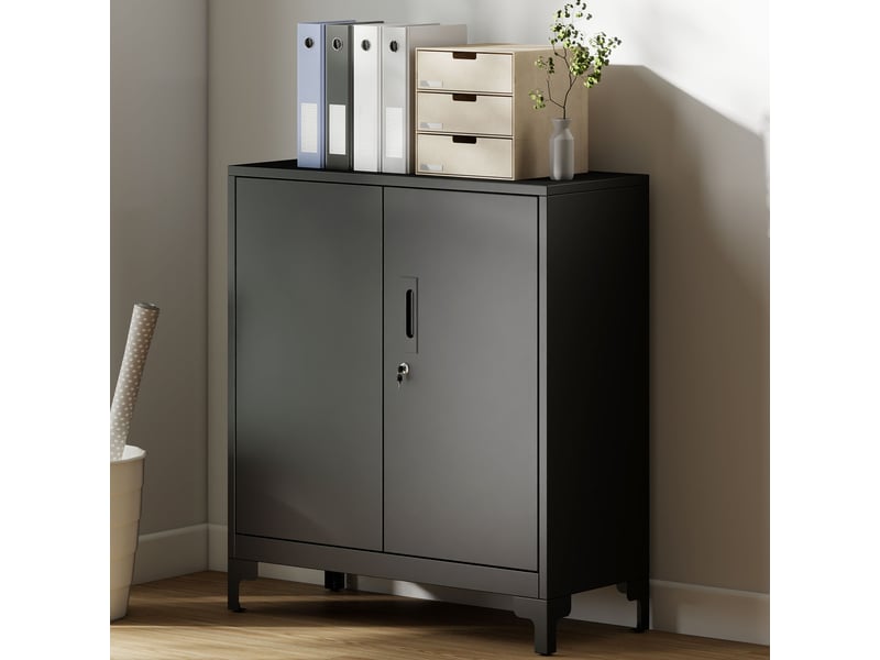  Armoire de bureau à 2 niveaux, meuble de rangement bureau métallique avec 2 portes verrouillables, noir, 80 x 35 x 91 cm  - Conforama A