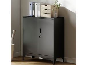 Armoire de bureau à 2 niveaux, meuble de rangement bureau métallique avec 2 portes verrouillables, noir, 80 x 35 x 91 cm