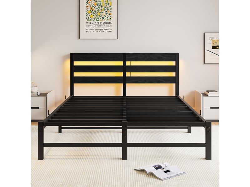 Lit 140 x 190 cm avec éclairage led rgb et ports usb noir - Conforama D