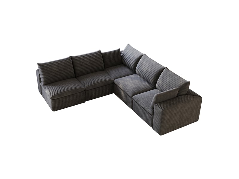  Canapé d'angle modulable modenvie 5 places 260 x 250 cm velours côtelé gris foncé  - Conforama A