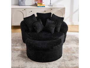 Fauteuil lounge rond oversize en chenille, avec repose-pieds et 5 coussins, sans pieds