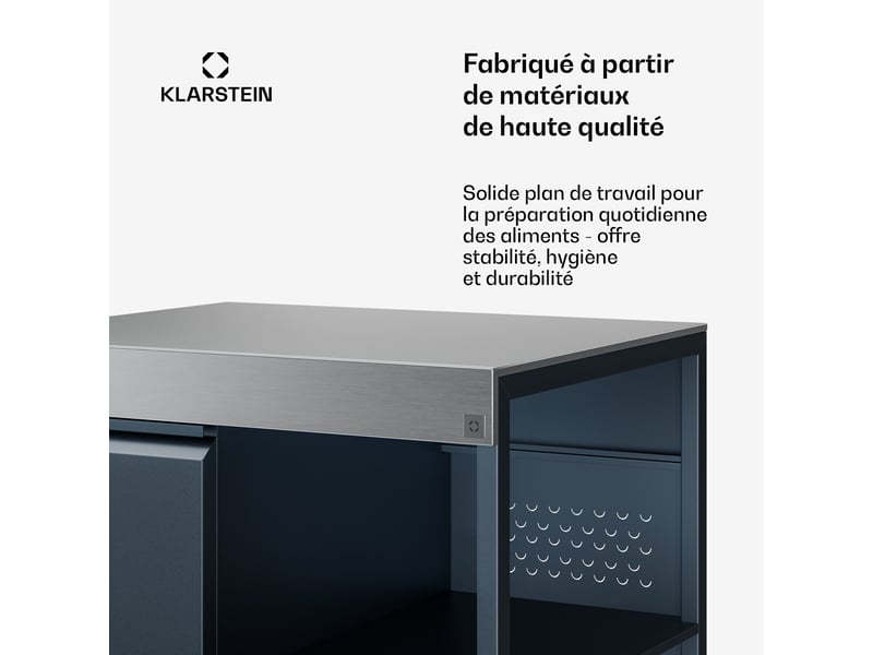  Klarstein waldchef placard de rangement plan de travail en acier inox résistant 90 x 90 cm gris  - Conforama C