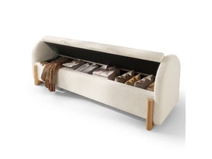 Banc coffre de lit avec rangement hydraulique tissu bouclé blanc 186x47x61 cm