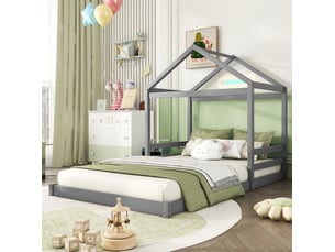 Lit cabane 140x200 cm <strong>HAVRYA</strong> <strong></strong> coloris gris