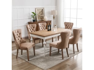 Lot de 6 chaises de salle à manger - chaises salon rembourré en velours café clair, pieds réglables en bois, dossier haut
