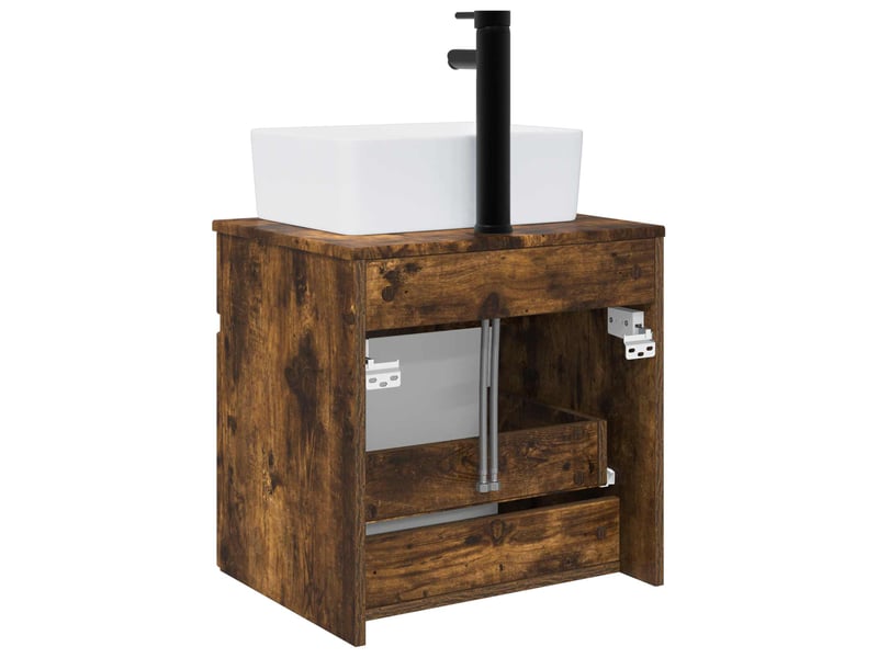 Meuble de lavabo mural, rangement salle de bain chêne fumé 49x41x63 cm shl7745 - Conforama D
