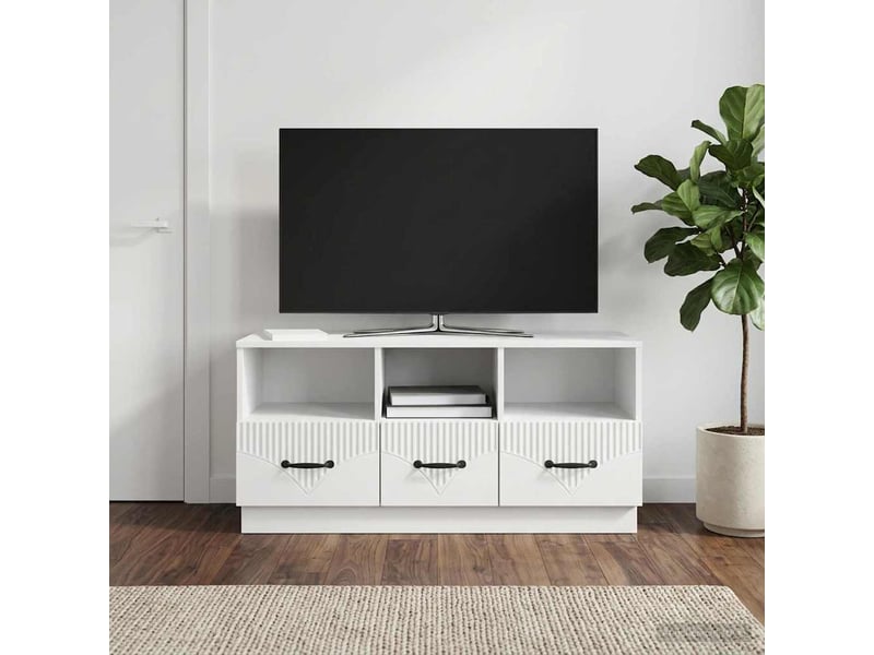  Meuble tv - banc tv - meuble de rangement blanc brillant 102 x 34,5 x 47 cm bois d'ingénierie  - Conforama B